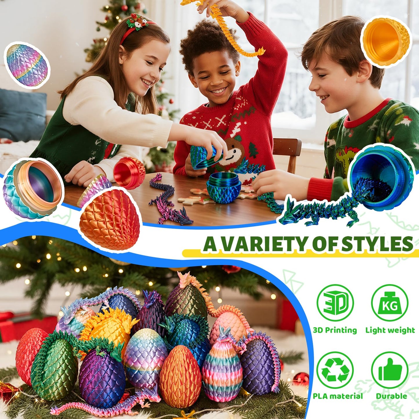 Cessfle 12-Inch Prefilled Easter Egg – 3D Printed Crystal Dragon Inside | Articulated Fidget Toy