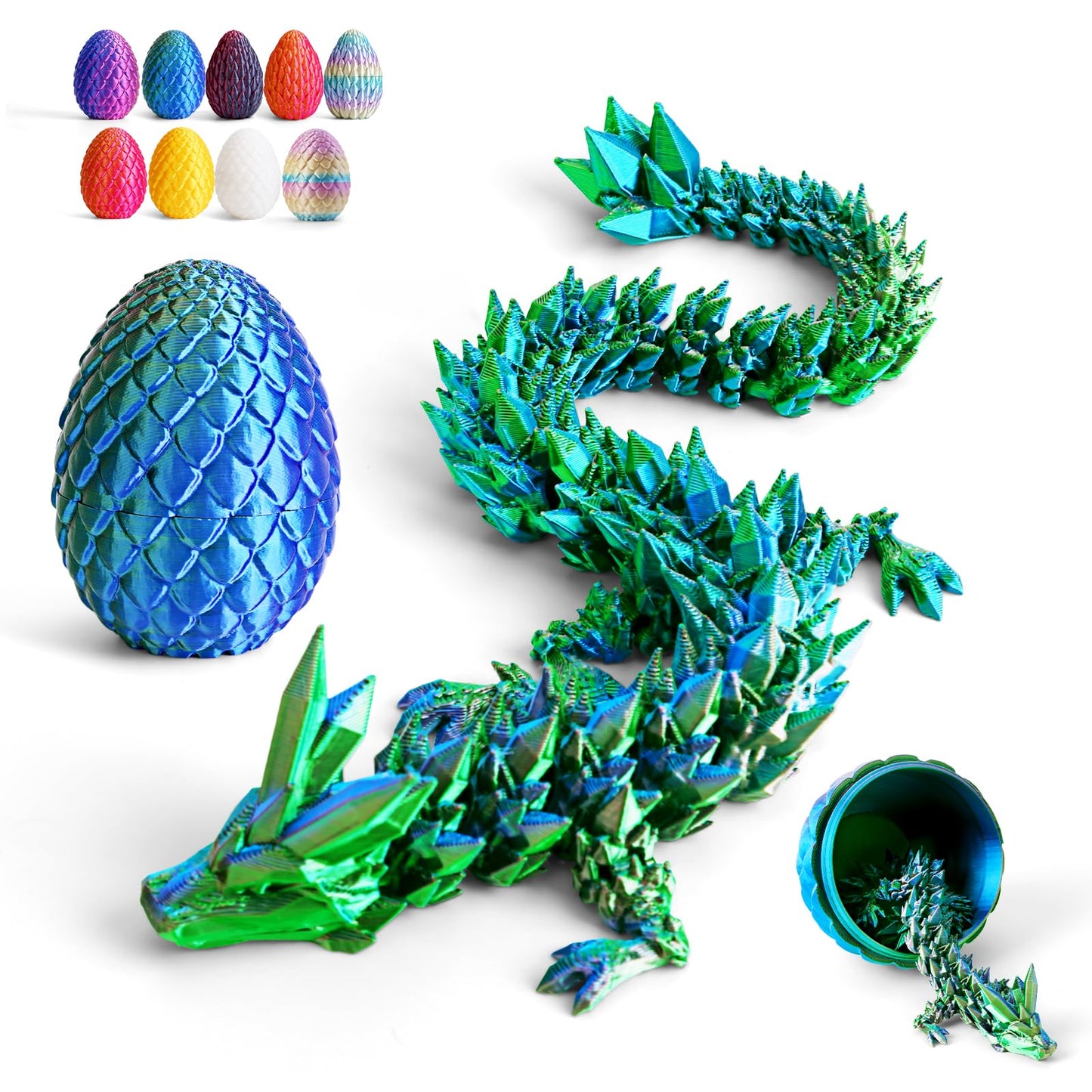 Cessfle 12-Inch Prefilled Easter Egg – 3D Printed Crystal Dragon Inside | Articulated Fidget Toy