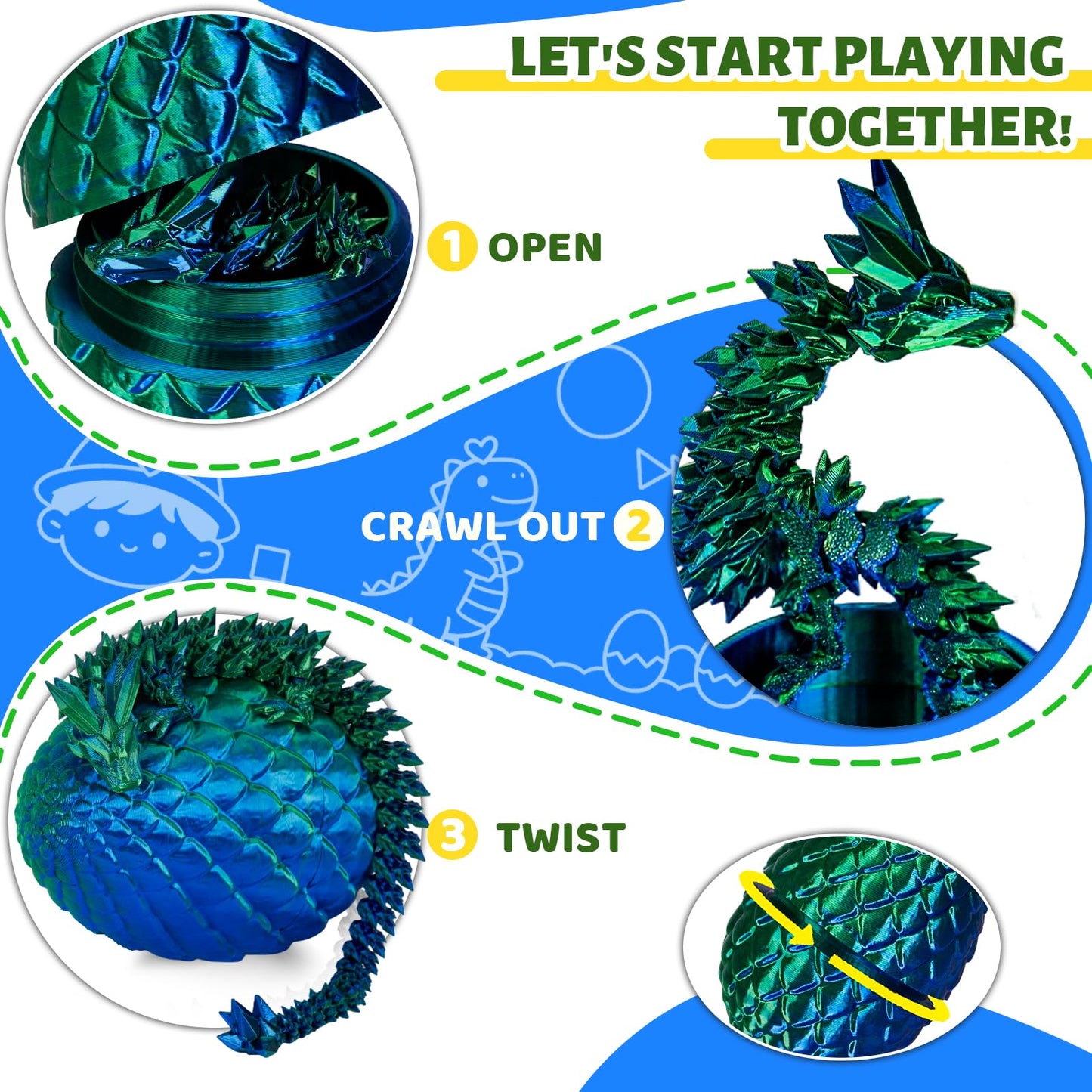 Cessfle 12-Inch Prefilled Easter Egg – 3D Printed Crystal Dragon Inside | Articulated Fidget Toy