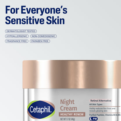Cetaphil Healthy Renew Night Cream – Peptide Retinol Alternative for Sensitive Skin, 1.7 oz