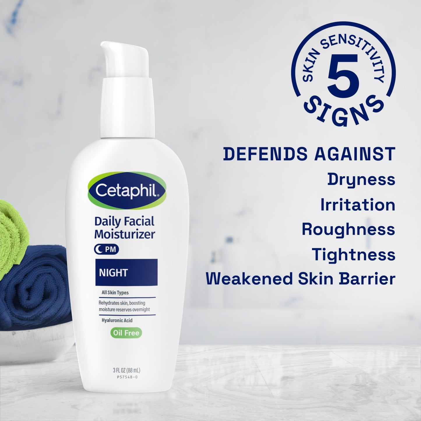 Cetaphil Night Moisturizer with Hyaluronic Acid | Lightweight, Non-Greasy Hydration (3 oz)