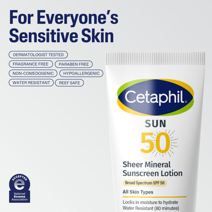 Cetaphil Sheer Mineral Sunscreen SPF 50 — Face & Body, 3 oz