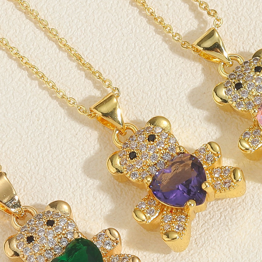 Bear Love Zircon Gem Necklace
