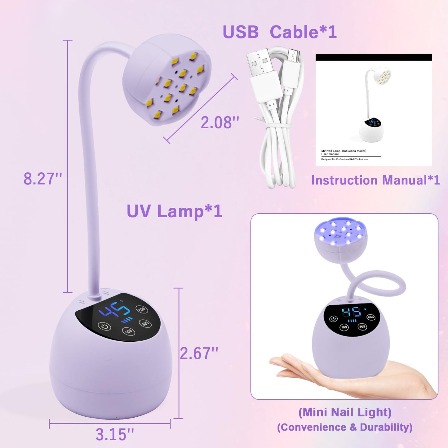 CGBE UV Nail Lamp — Cordless Gooseneck 36W Mini Flash Cure Light, 4 Timers & Auto Sensor (Purple)