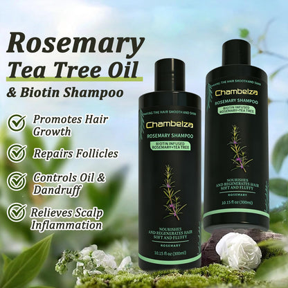 Chambelza Organic Rosemary Hair Growth Shampoo for Men and Women – Biotin & Hydrolyzed Keratin, 2-Pack
