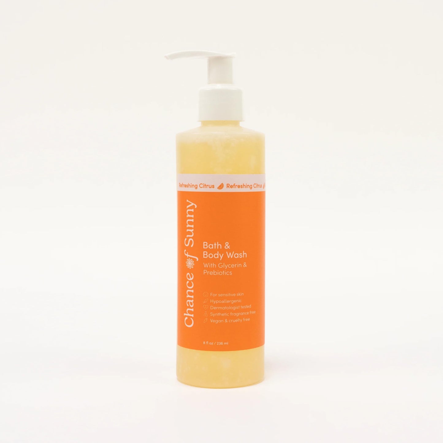 CHANCE OF SUNNY Refreshing Citrus Bath & Body Wash – Hypoallergenic, Vegan with Glycerin & Prebiotics (8 oz)