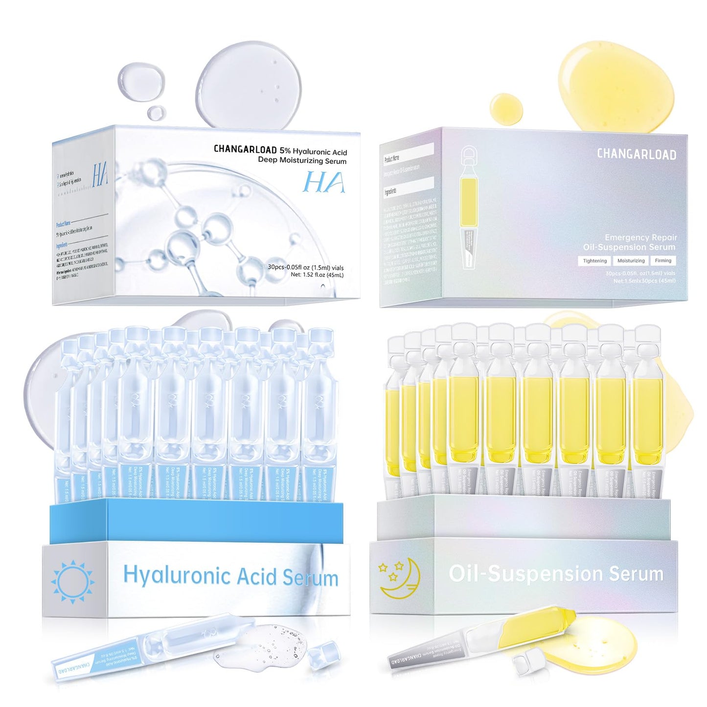 CHANGARLOAD Ultra Hydrating Set: 5% Hyaluronic Acid + Emergency Repair Oil Serum for Sensitive, Dry & Damaged Skin
