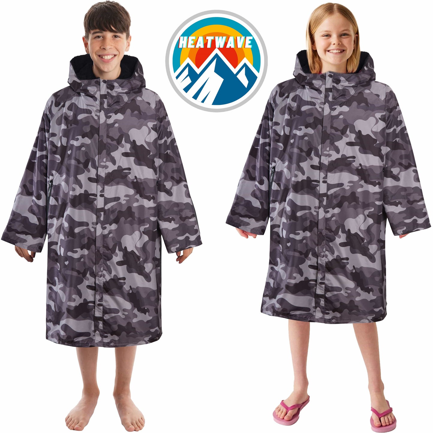 Changing Robe Kids Unisex Hooded Coat Camo/Black Windproof Waterproof Quick Dry for Beach Surfing Swimming by Heatwave Thermalwear