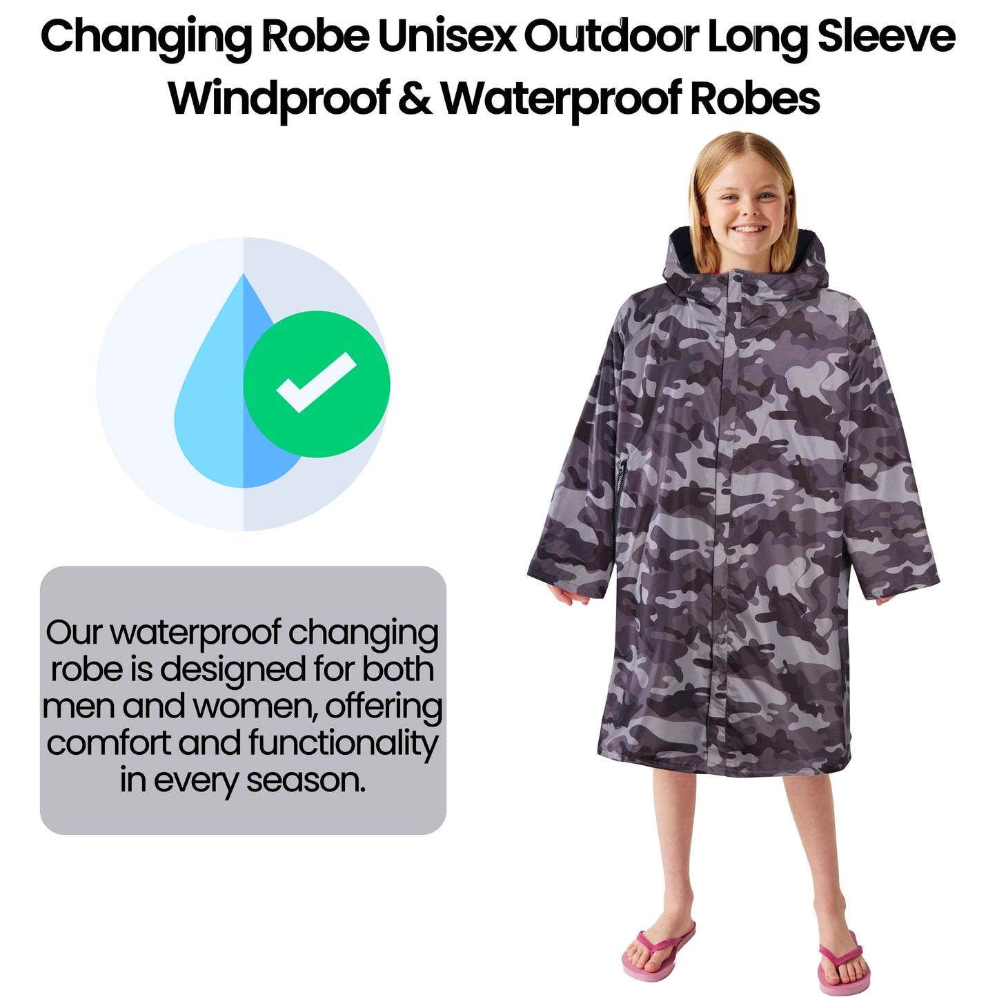 Changing Robe Kids Unisex Hooded Coat Camo/Black Windproof Waterproof Quick Dry for Beach Surfing Swimming by Heatwave Thermalwear