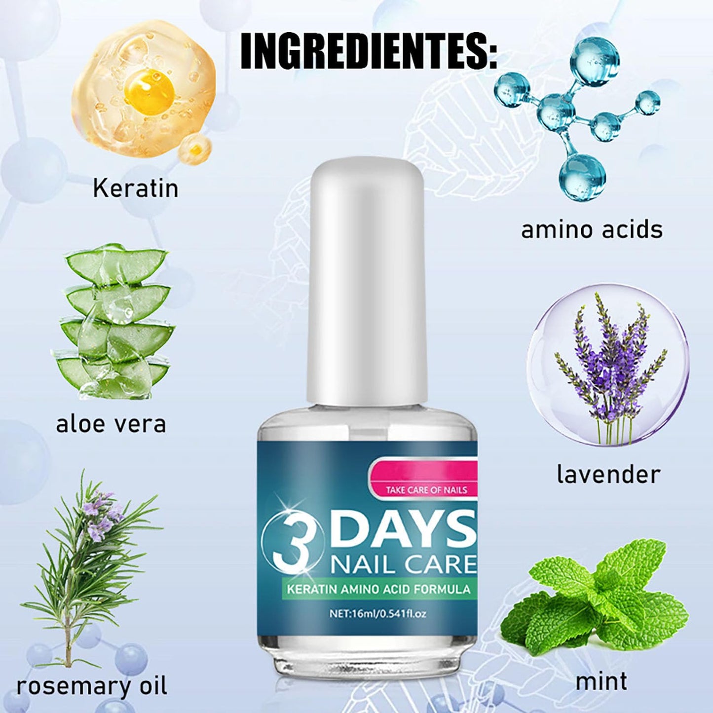 CHAOGKM 3 Days Nail Care: Keratin Amino Acid & Aloe for Strengthening & Hydration (0.54oz)