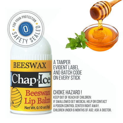 Chap-Ice 12-Count Mini Lip Balm Pack + Keychain | Cherry, Citrus Orange, Kiwi Lime, Beeswax | Made in USA