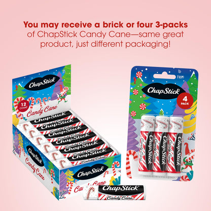 ChapStick Candy Cane Bulk Lip Balm – 12 Sticks Fresh Mint Moisturizer | Stocking Stuffers