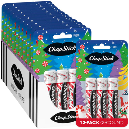 ChapStick Candy Cane Lip Balm Bulk — 36-Count (12 Packs of 3) | Fresh Mint Lip Moisturizer