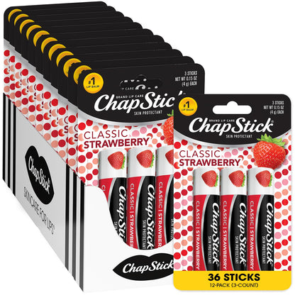 ChapStick Lip Moisturizer Classic Strawberry 3-Pack (36 Tubes) – Bulk Lip Balm