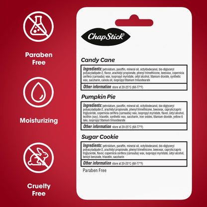 ChapStick Bulk Lip Balm – Holiday Variety 3-Packs (18 Sticks) Candy Cane, Sugar Cookie, Pumpkin Pie