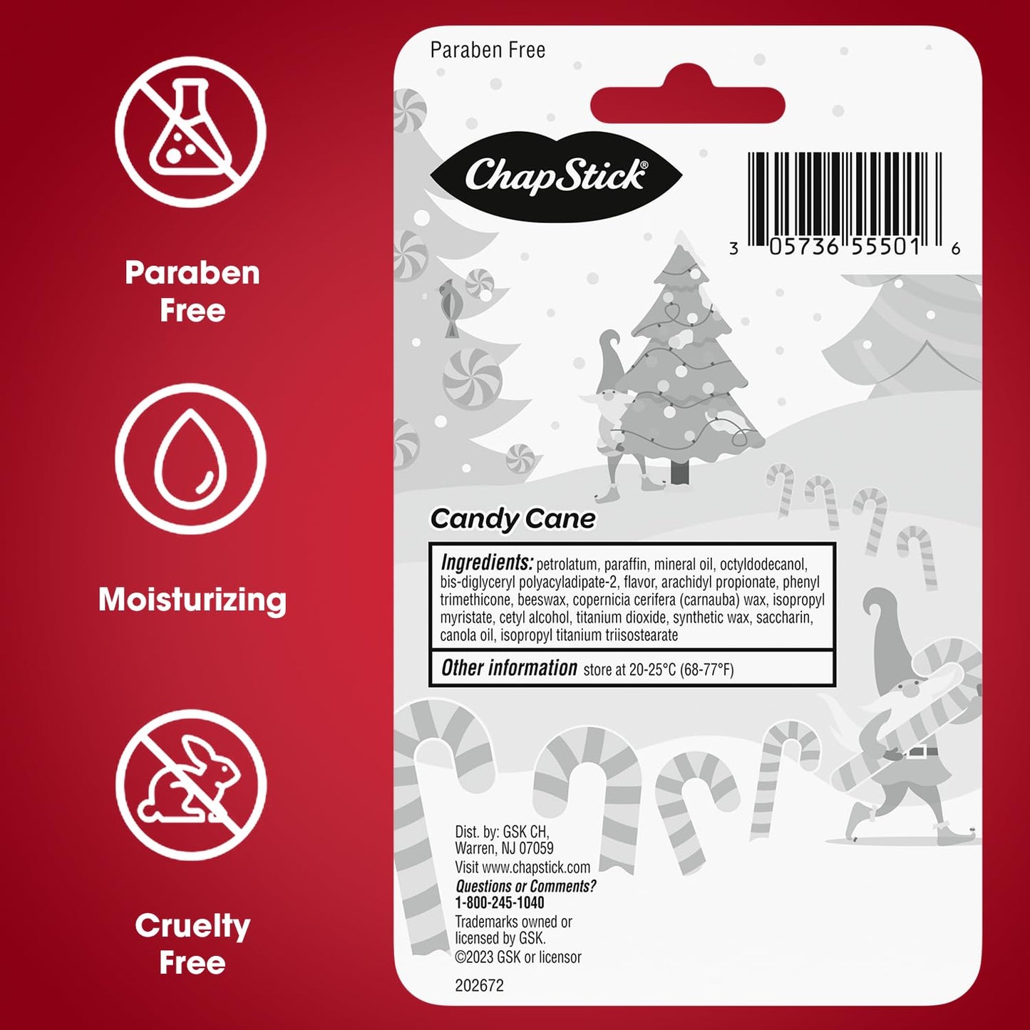 ChapStick Candy Cane Lip Balm Bulk — 36-Count (12 Packs of 3) | Fresh Mint Lip Moisturizer