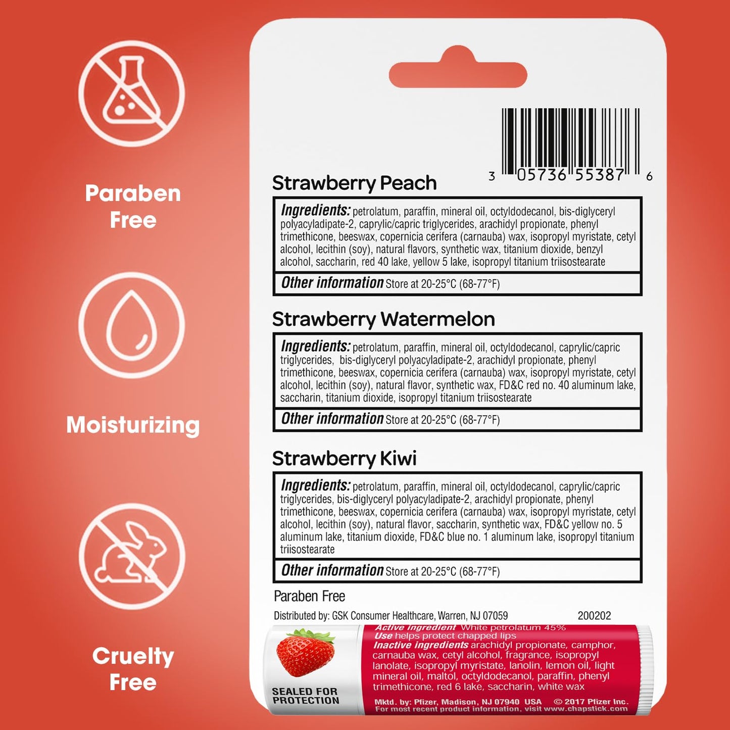 ChapStick Strawberry Lip Balm 5-Pack – Remix 3-Pack + Original 2-Pack | Sweet & Fruity Lip Care