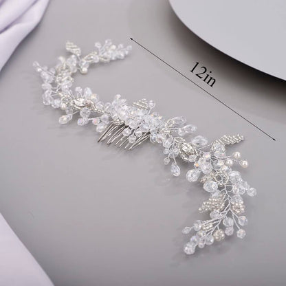 Chargances Wedding Crystal Beaded Hair Vine Comb – Green-Gold Pearl Leaf Headpiece for Bridal & Prom