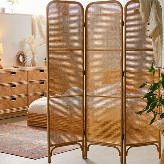 Charlesworth Rattan Room Divider/ Folding Screen, Oak
