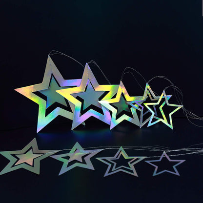Cheerland Iridescent Star Garland – Holographic 3D Stars for Galaxy Party Decor
