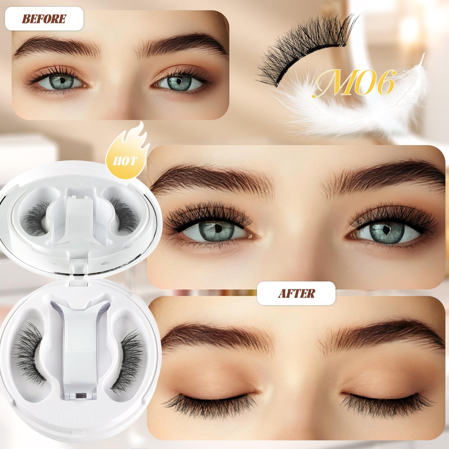 Chensplend M06 Magnetic Eyelashes with Applicator – Cat Eye Style, No Glue Needed, Easy Wear/Remove, Reusable Magnetic Lash Kit