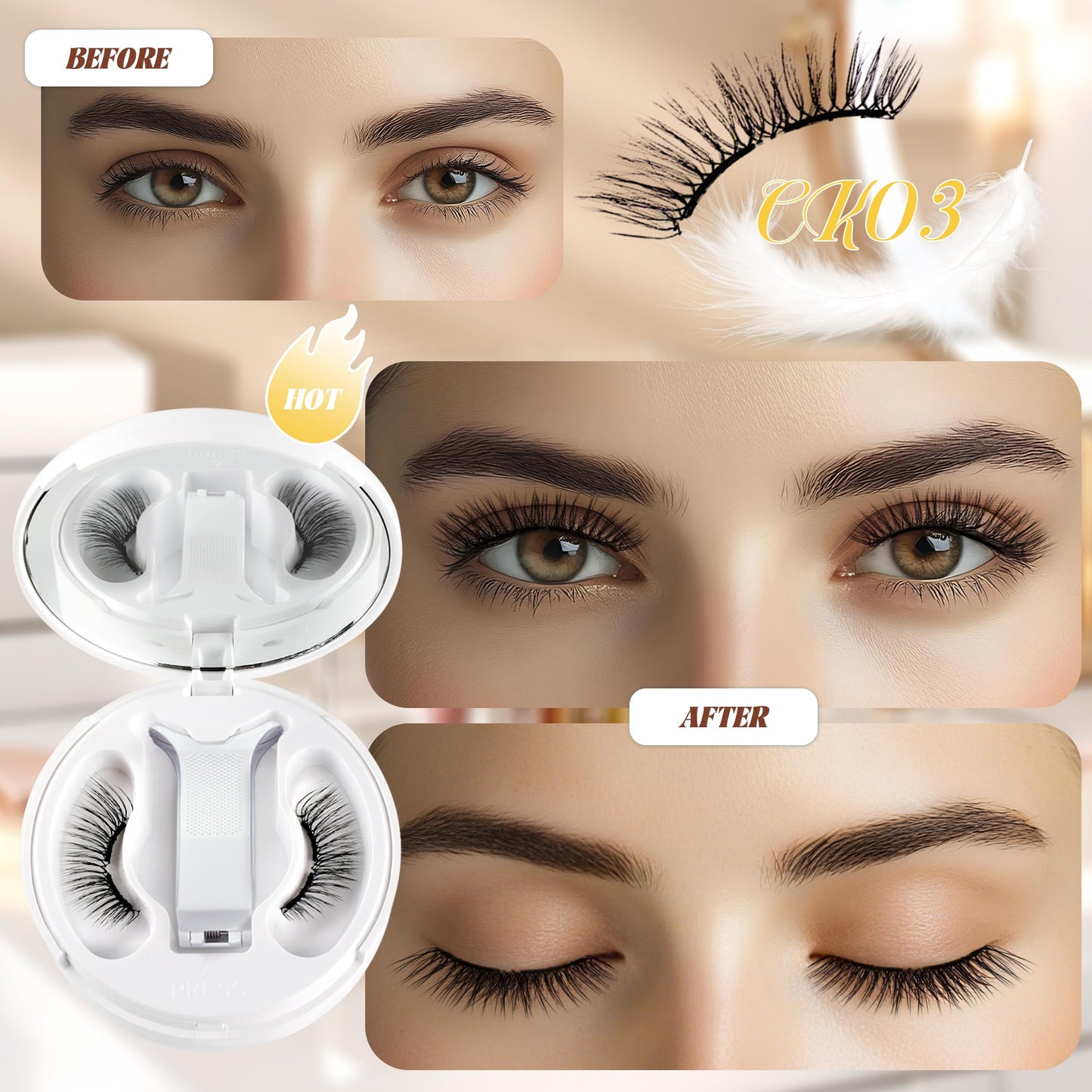CHENSPLEND Magnetic Eyelashes with Applicator CK03 – Cat Eye Style, Reusable Lashes, No Glue Needed