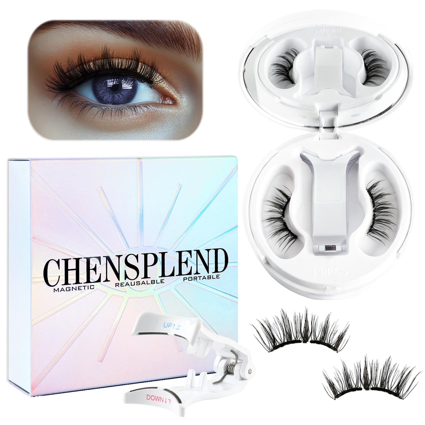 CHENSPLEND Upgrade Magnetic Eyelashes with Applicator – Glue-Free, Lightweight, Eye-Enlarging Set (N02)