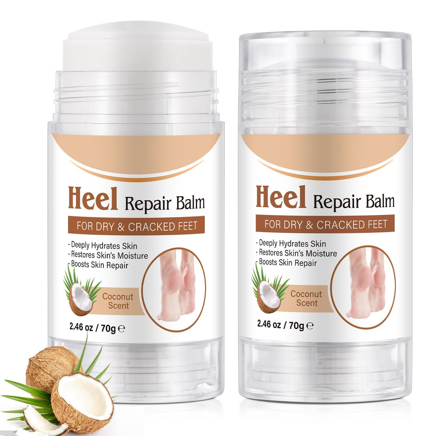 chenyayun 2 Pack Cracked Heel Treatment Balm Stick – Intensive Foot Repair with Aloe, Coconut Oil, Hyaluronic Acid (70 g)