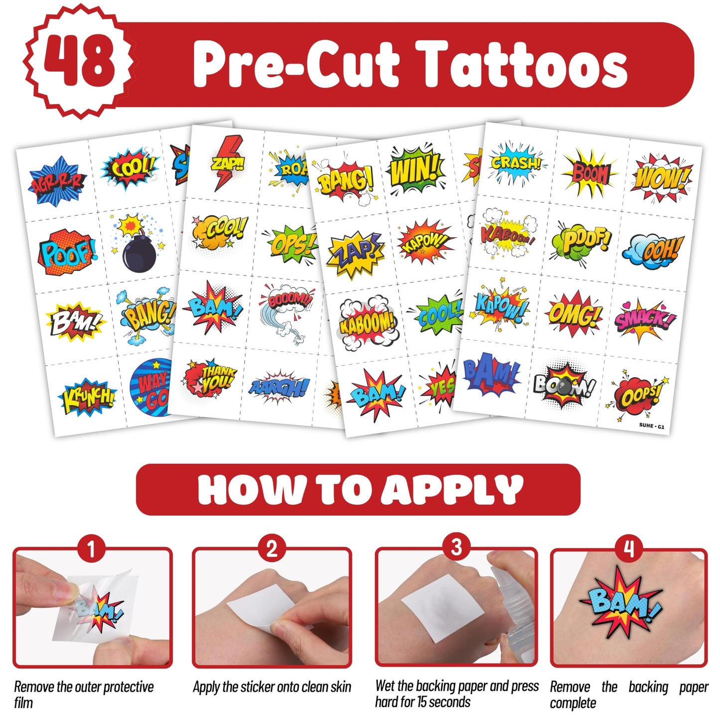 Cherisnowy 72PCS Hero Party Set – 48 Tattoos & 24 Slap Bracelets