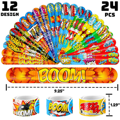 Cherisnowy 72PCS Hero Party Set – 48 Tattoos & 24 Slap Bracelets