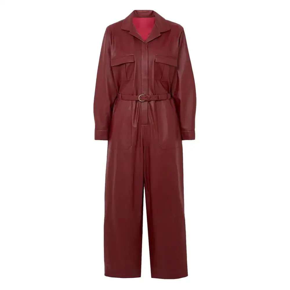 Women’s Cherry Red Leather Jumpsuit