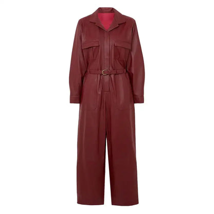 Women’s Cherry Red Leather Jumpsuit