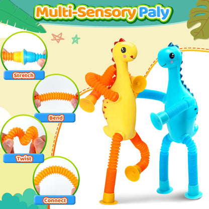 CHESLICR 4Pcs Dinosaur Travel Toys for Toddlers – Sensory Suction Cup Dino Activities