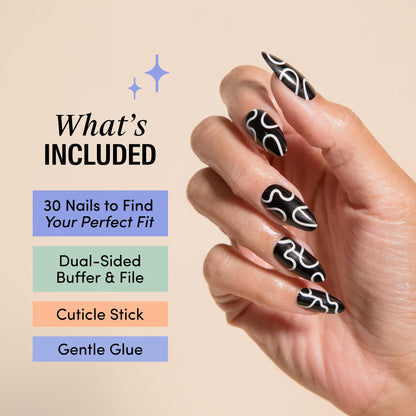 Chillhouse Chill Tips Press-On Nails Kit – Creepy Baby Almond Tips | 30 Shapes & Reusable