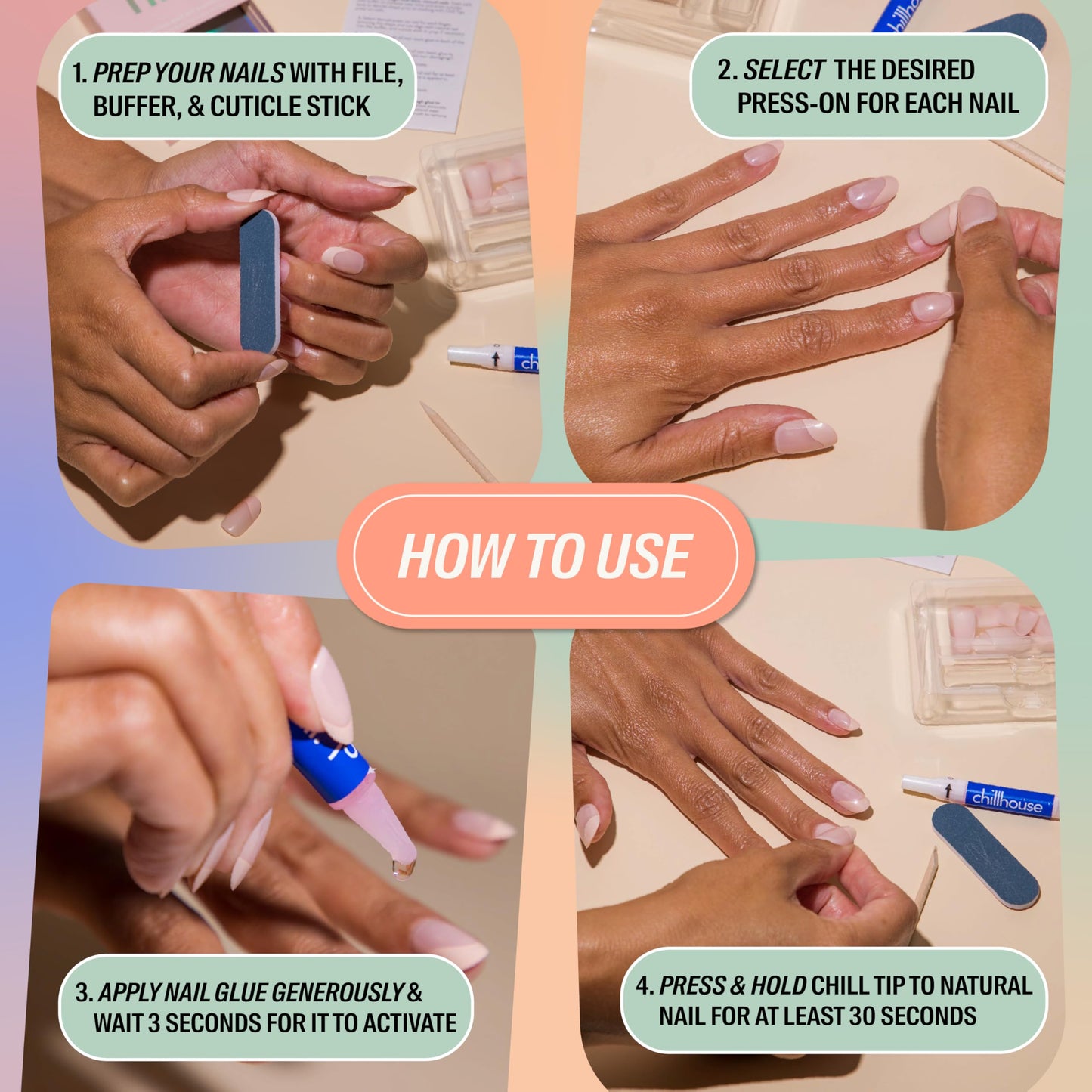 Chillhouse Muddy Waters Press-On Nails Kit (Square - Short) – 30 Shapes & Sizes, Up to 2 Weeks Wear