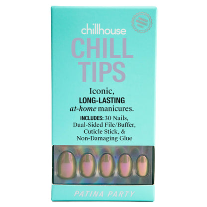 Chillhouse Chill Tips Press-On Nails Kit – Patina Party Oval, 30 Shapes, Up to 2 Weeks Wear