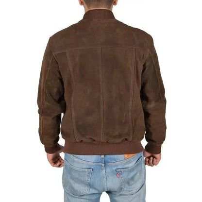 Men’s Chocolate Brown Suede Bomber Jacket