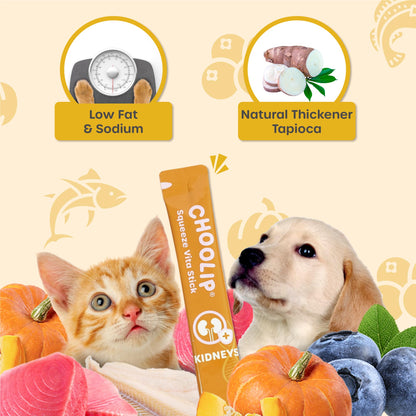 Choolip Squeeze Vita Stick Lickable Treats for Cats & Dogs – 49-Count Kidney Support Pack (Tuna & Pollack, Cranberry, CoQ10, Omega-3)