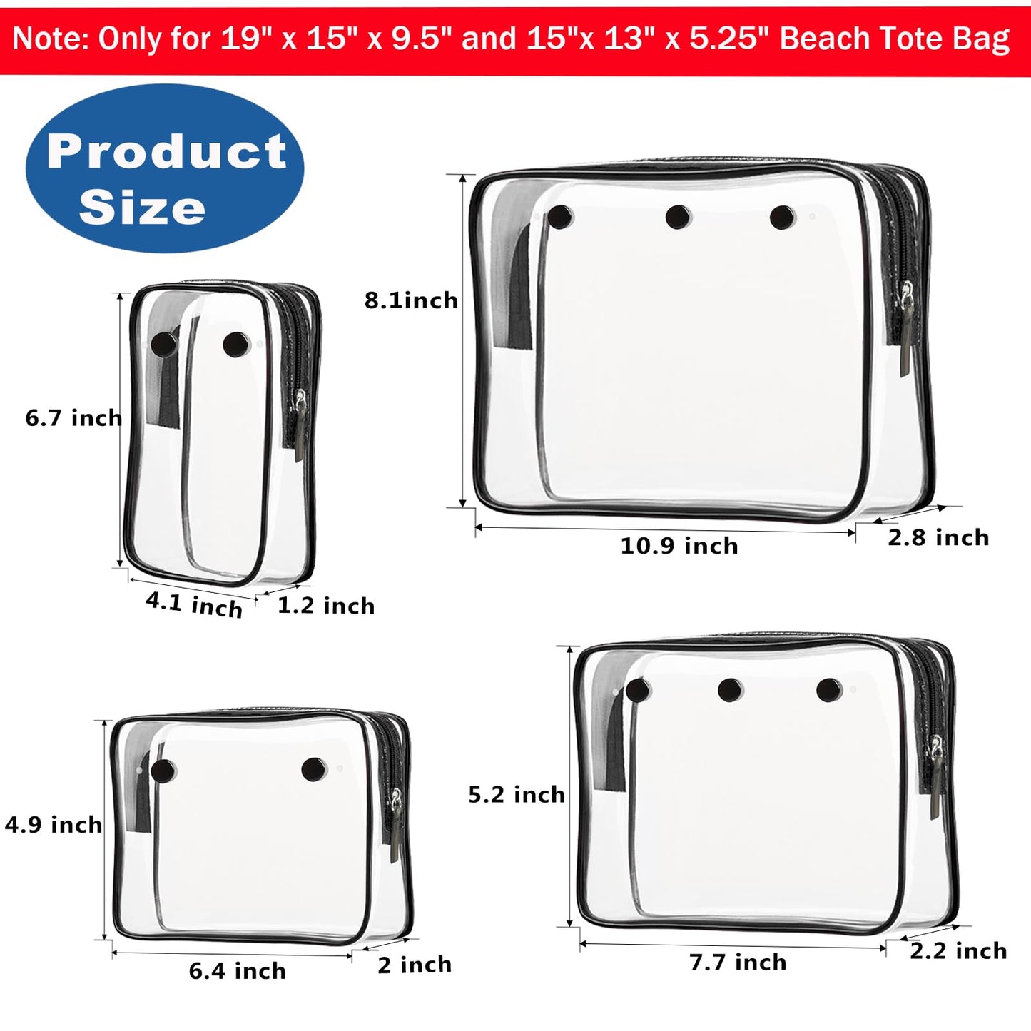 Choshion Clear Insert Bag Accessories for Beach Tote Bags — Clear Travel Pouches & Makeup Organizer Divider