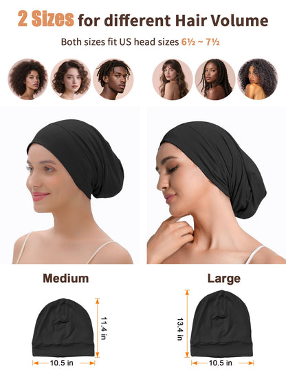 Choshion Satin-Lined Bonnet for Sleeping – Adjustable Sleep Cap (Black/Gray)