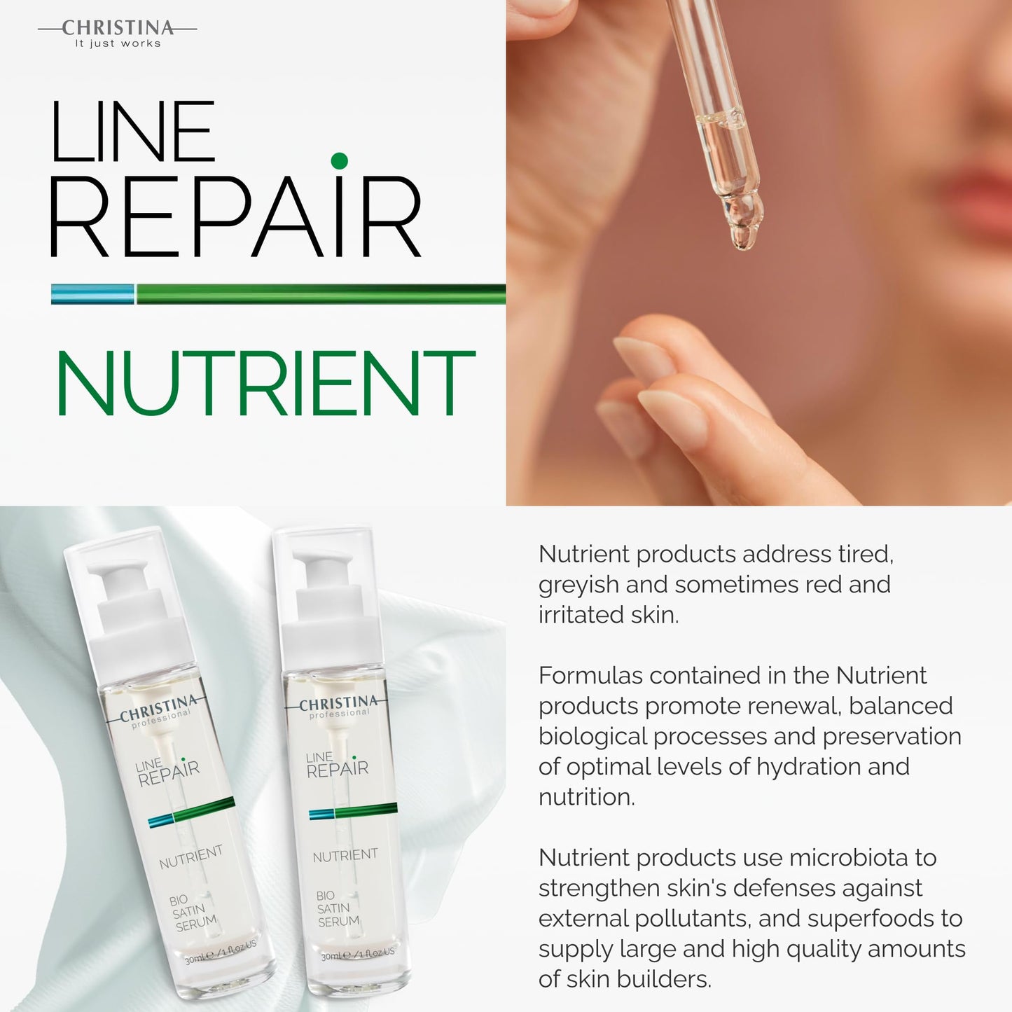 Christina Nutrient Bio Satin Serum - 30 ml, Squalane, Vitamin A & C for Radiant Glow
