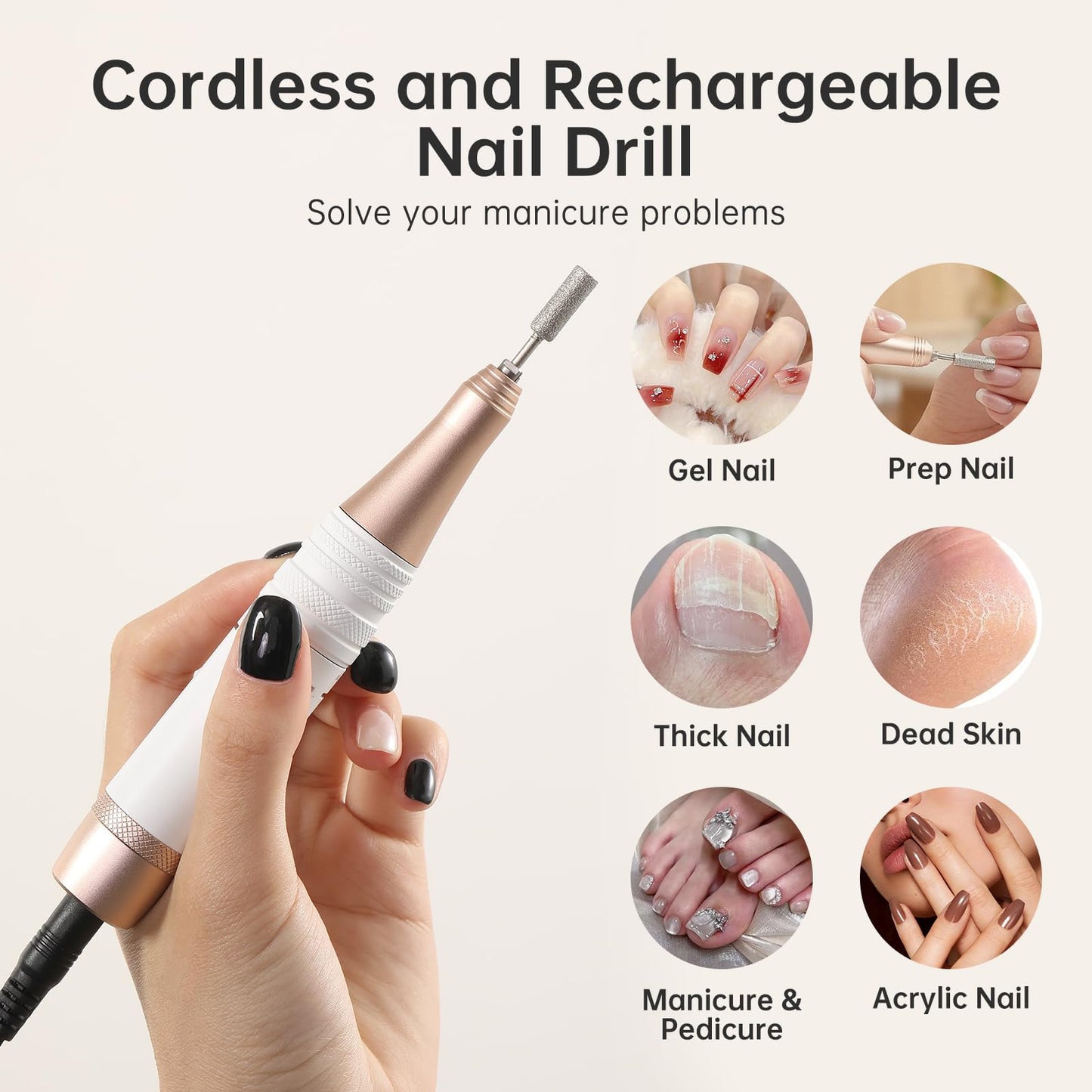 CHRISTINE SHELLY Electric Nail Drill 40000RPM – Cordless E-File Kit with 12 Bits