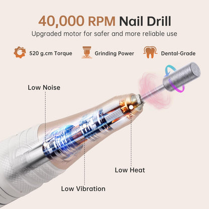 CHRISTINE SHELLY Electric Nail Drill 40000RPM – Cordless E-File Kit with 12 Bits