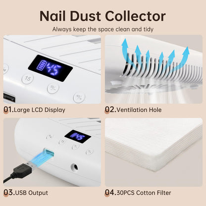 CHRISTINE SHELLY Nail Dust Collector – Cordless Rechargeable 4500RPM Vacuum, 7200mAh Battery, Low Noise