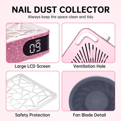 CHRISTINE SHELLY Nail Dust Collector – Cordless Vacuum for Acrylic Nails | Pink Diamond