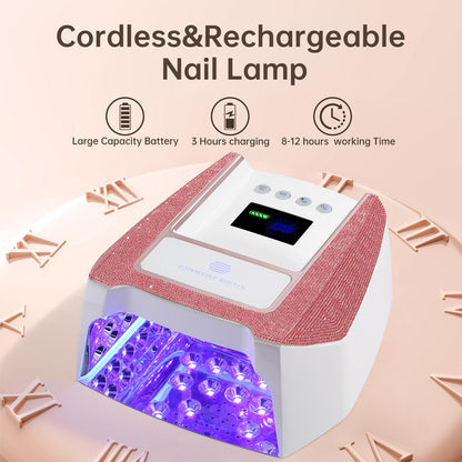CHRISTINE SHELLY UV Nail Lamp – Cordless Gel Light with Auto Sensor, 4 Timers, 96W, Pink Diamond