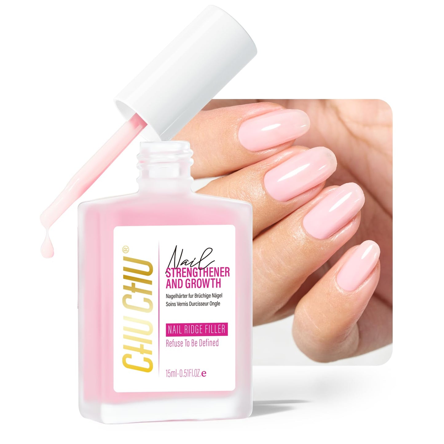 CHUCHU Nail Strengthener 8-in-1 – Growth, Ridge Filler, Base & Top Coat (15ml)