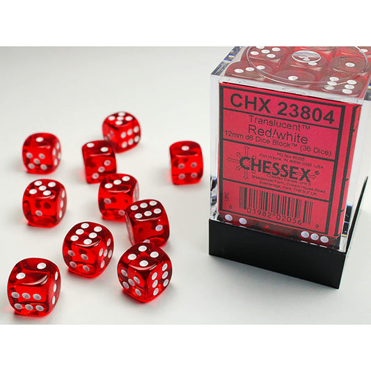 Chessex - Translucent 12mm D6 Dice Block - Red with White