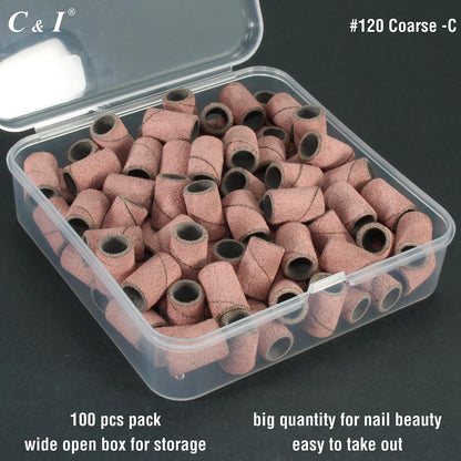 C & I Nail Sanding Bands 100 Pcs + Upgrade Mandrel – 8 Grits (Pink, #120 Coarse)