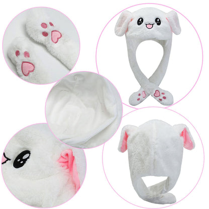 CICITOYWO Jumping Ear Rabbit Hat – Plush Bunny Beanie with Moving Ears (Pink)
